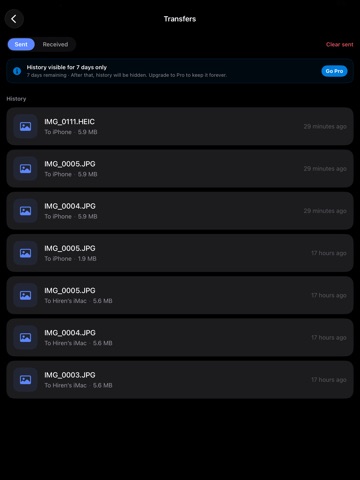 File transfer & Data Sharing iPad screenshot
