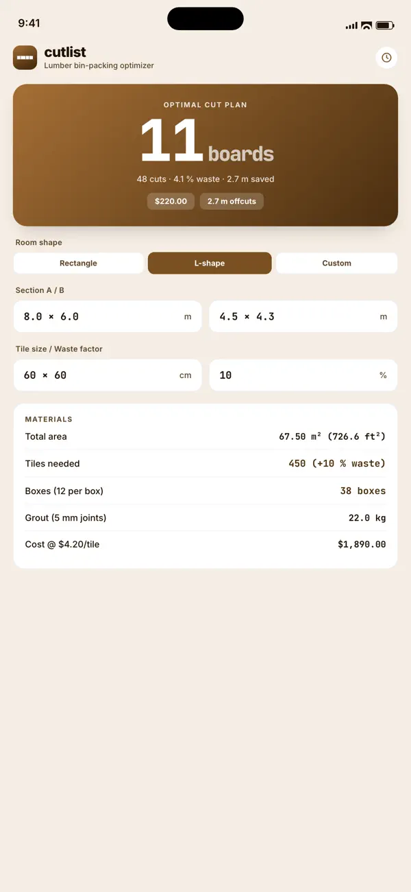Screenshot #2 pour CutList: Lumber Optimizer