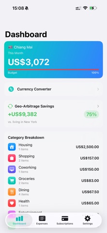 GeoFlow - Geo Arbitrage&Budget iPhone screenshot