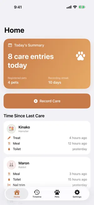 PetCare Memo: Pet Care Log screenshot 1
