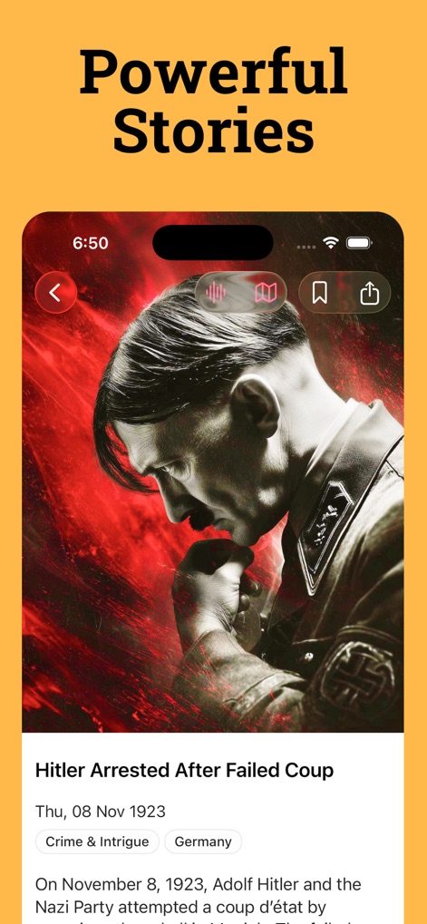 HistoryDays: Learn History - The app delivers powerful stories with detailed event descriptions and offers integrated audio and bookmarking options for easy access.