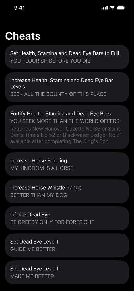 All Cheats for RDR 2 - App de Referencia | MWM