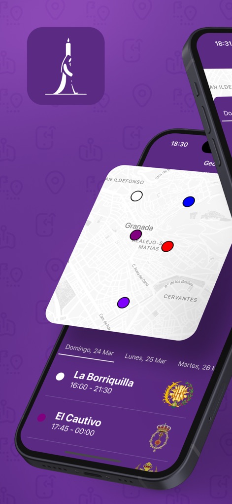 GeoPasos - The app provides an interactive map displaying live procession locations and a clear, organized daily schedule for easy event navigation.
