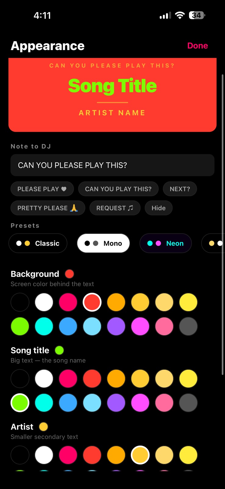 DJ Song Request Card iphone screenshot 4