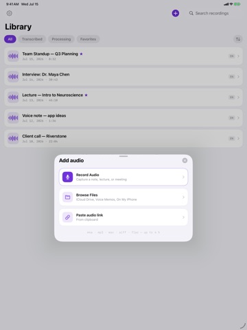 Audio File To Text Transcribe iPad screenshot