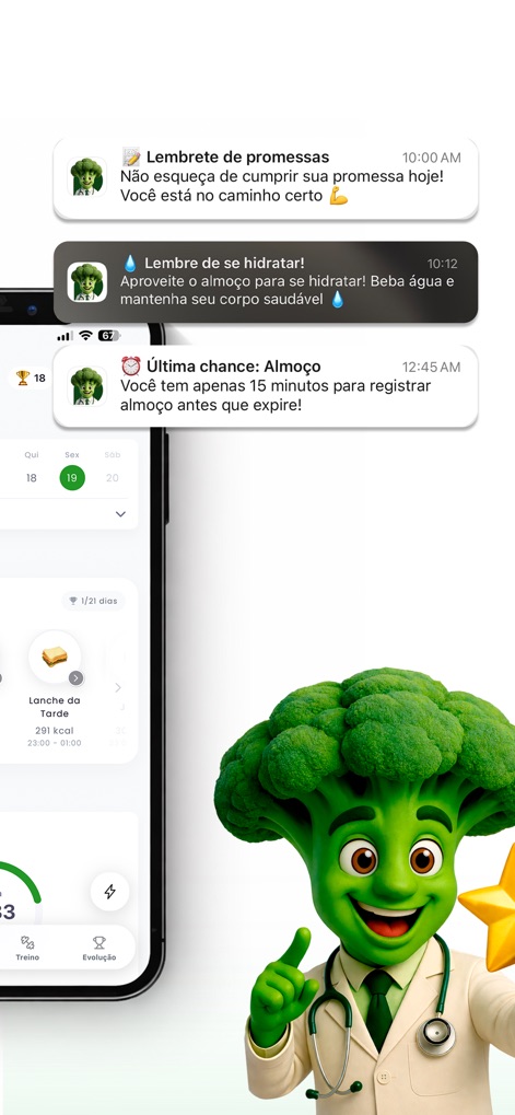 Nutri Inteligente - Esta ferramenta mantém os usuários engajados com lembretes e notificações estratégicas, incluindo o "Lembrete de se hidratar" e o acompanhamento visual do progresso como o "1/21 dias".