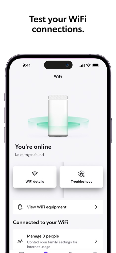Rogers Xfinity - Users can effortlessly monitor their network status, viewing 'WiFi details' and managing 'Connected to your WiFi' settings directly from this central screen.