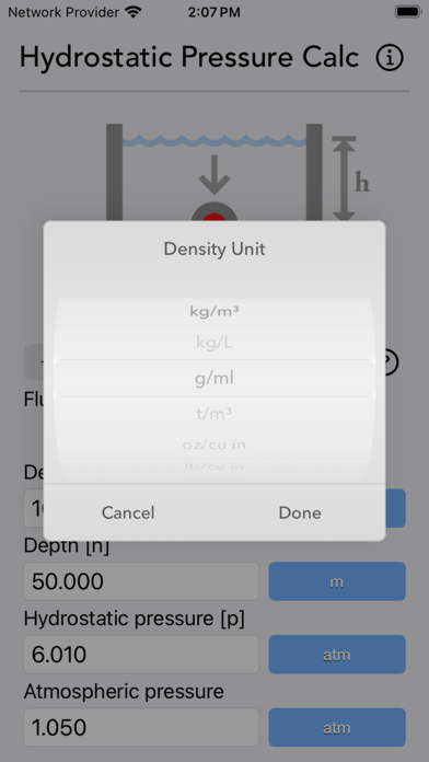 Hydrostatic Pressure Calc Screenshot