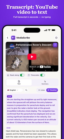 Transcript for YouTube Video iPhone screenshot