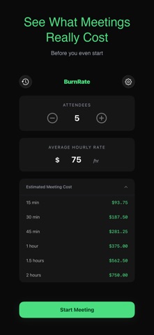 BurnRate: Meeting Cost Timer Screenshot 1 of 5