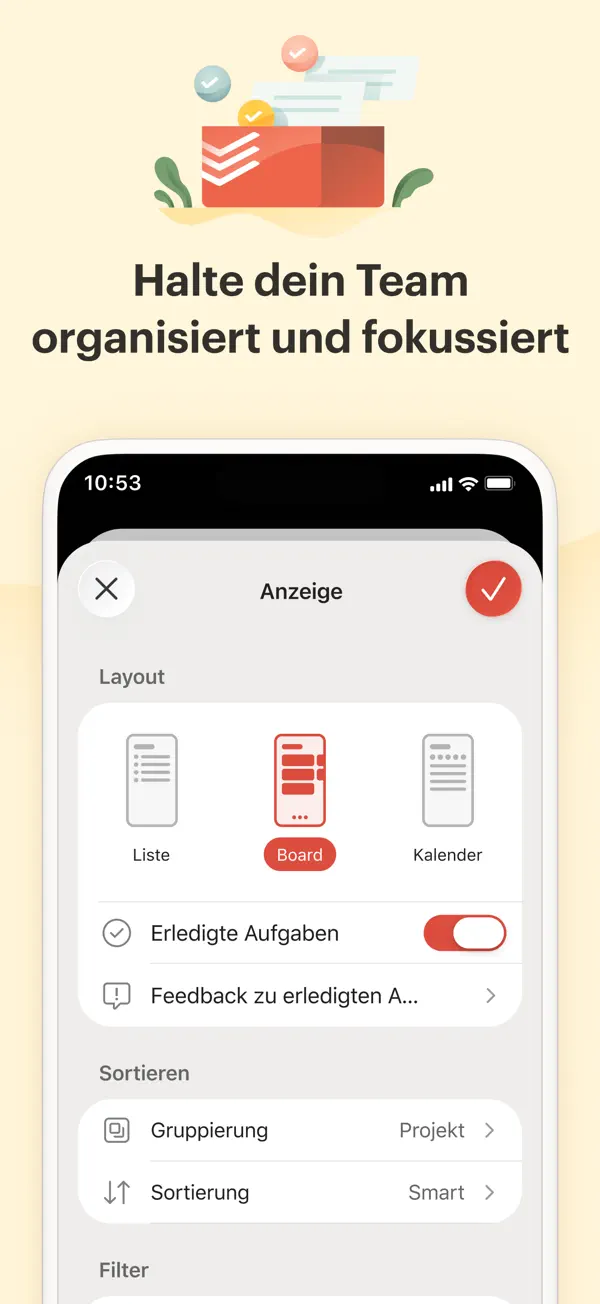 Todoist: To do list, Kalender iPhone App Screenshot 5 – Produktivität