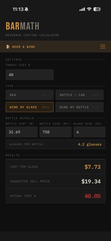 BarMath: Beverage Costing screenshot