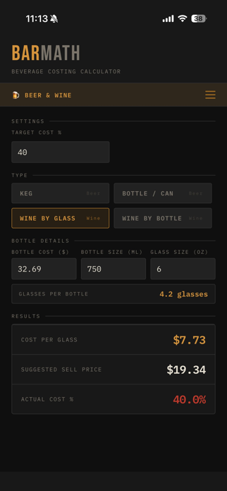 BarMath: Beverage Costing Screenshot 6 of 9