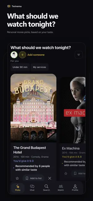 Twinema: Movie Recommendations screenshot 1