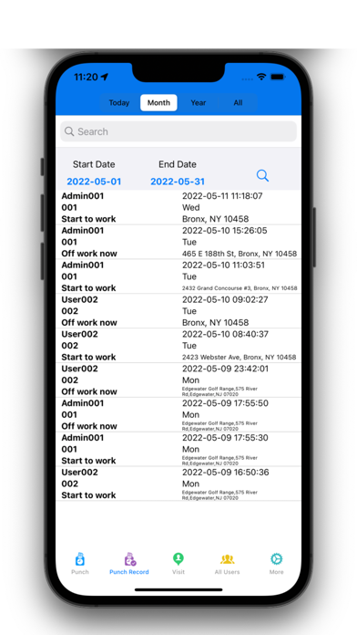 Enterprise Punch Card-Timecard Screenshot