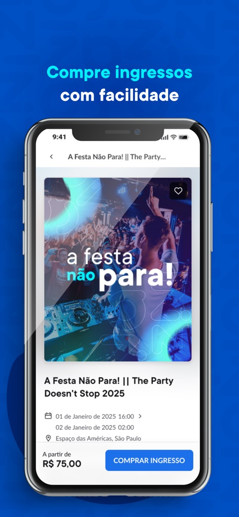 Zig: Ingressos e consumo fácil - The tool provides comprehensive event information, including the event name 'A Festa Não Para!', and a direct 'COMPRAR INGRESSO' (Buy Ticket) call to action.