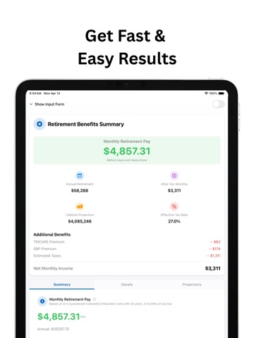 Military Retirement Calculator iPad screenshot