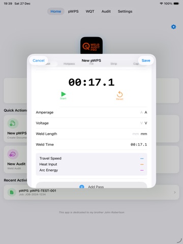 Weld Audit Pro iPad screenshot