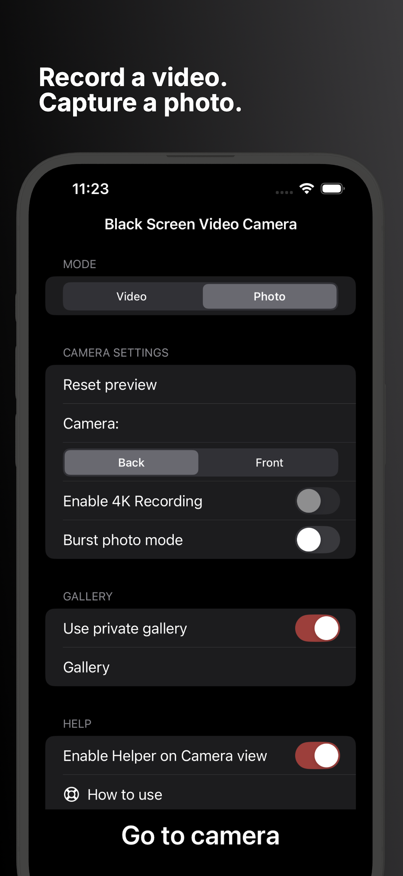 Black Screen Video Camera