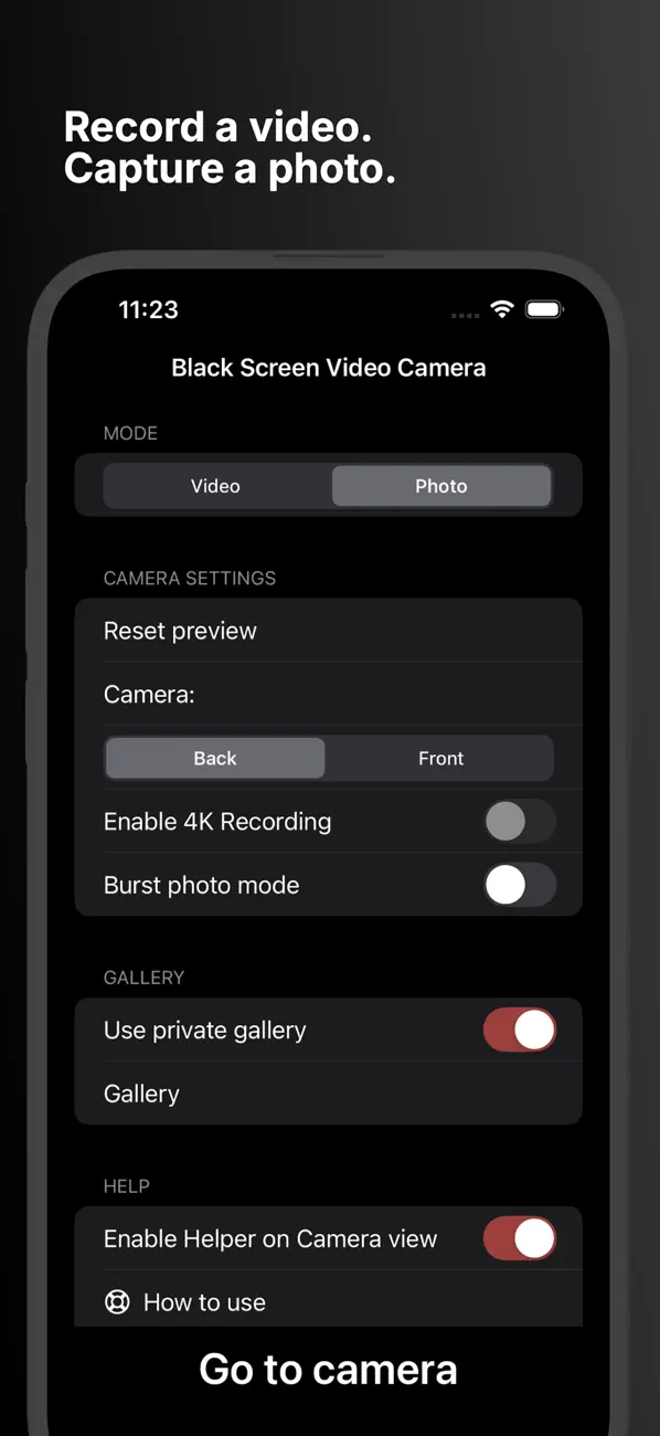 Screenshot #1 pour Black Screen Video Camera