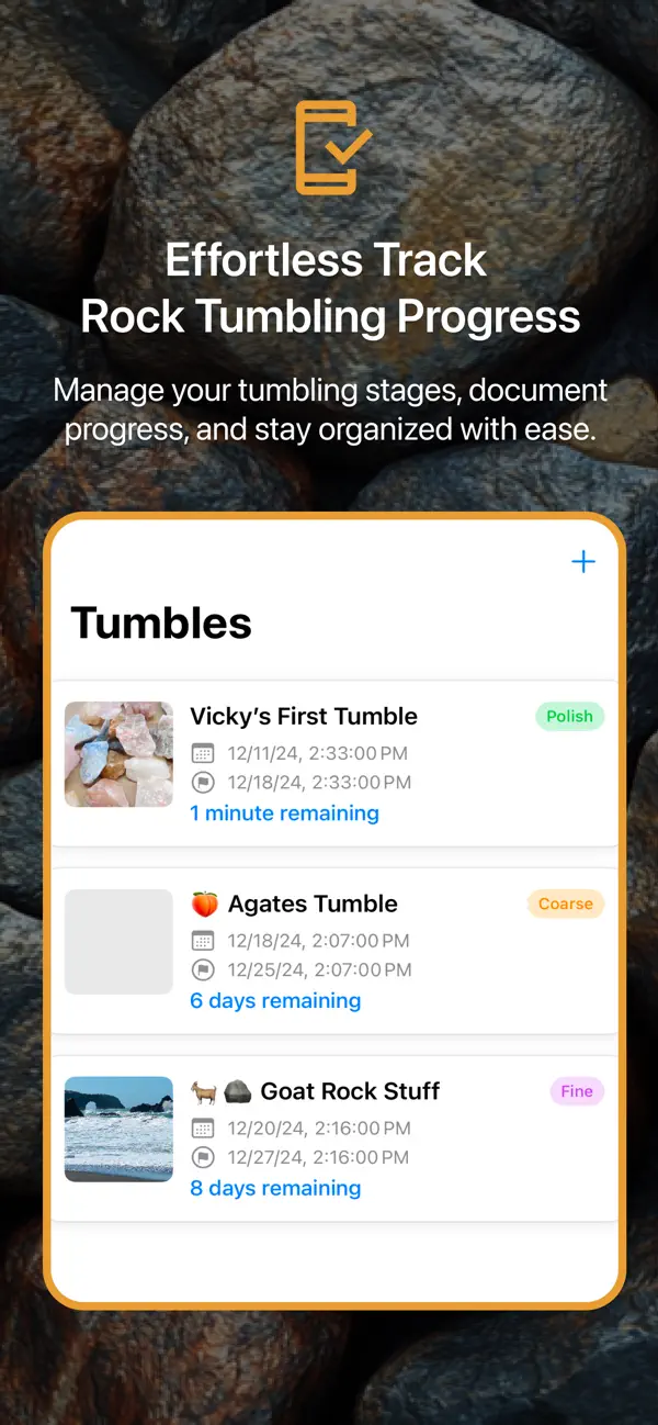Screenshot #1 pour TumbleTrack - Rock Tumbler Log