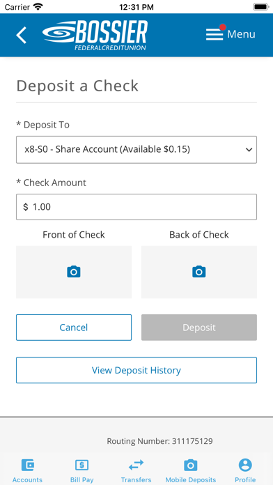 Bossier Federal Credit Union Screenshot