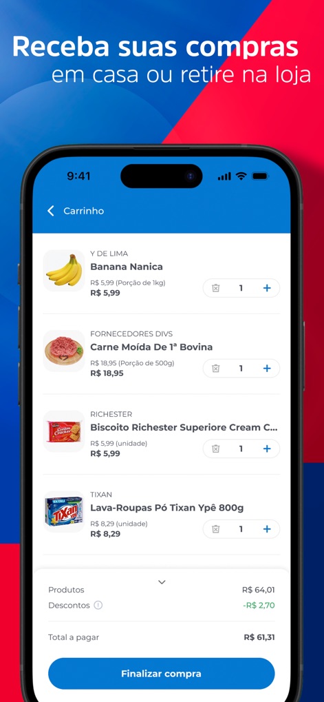 Mateus Mais - O carrinho de compras exibe uma lista detalhada dos itens selecionados com opções de edição e um resumo claro do total a pagar, incluindo 'descontos' aplicados.