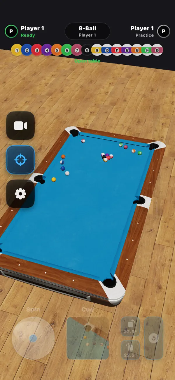PureStrike Billiard aiming a shot with the guide line