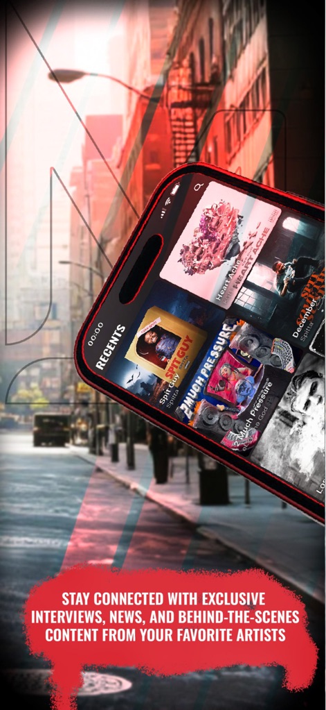 MyMixtapez: Playlists 24/7 - This section showcases a variety of recent album covers, providing users with a visual representation of fresh content and direct access to behind-the-scenes artist interviews.