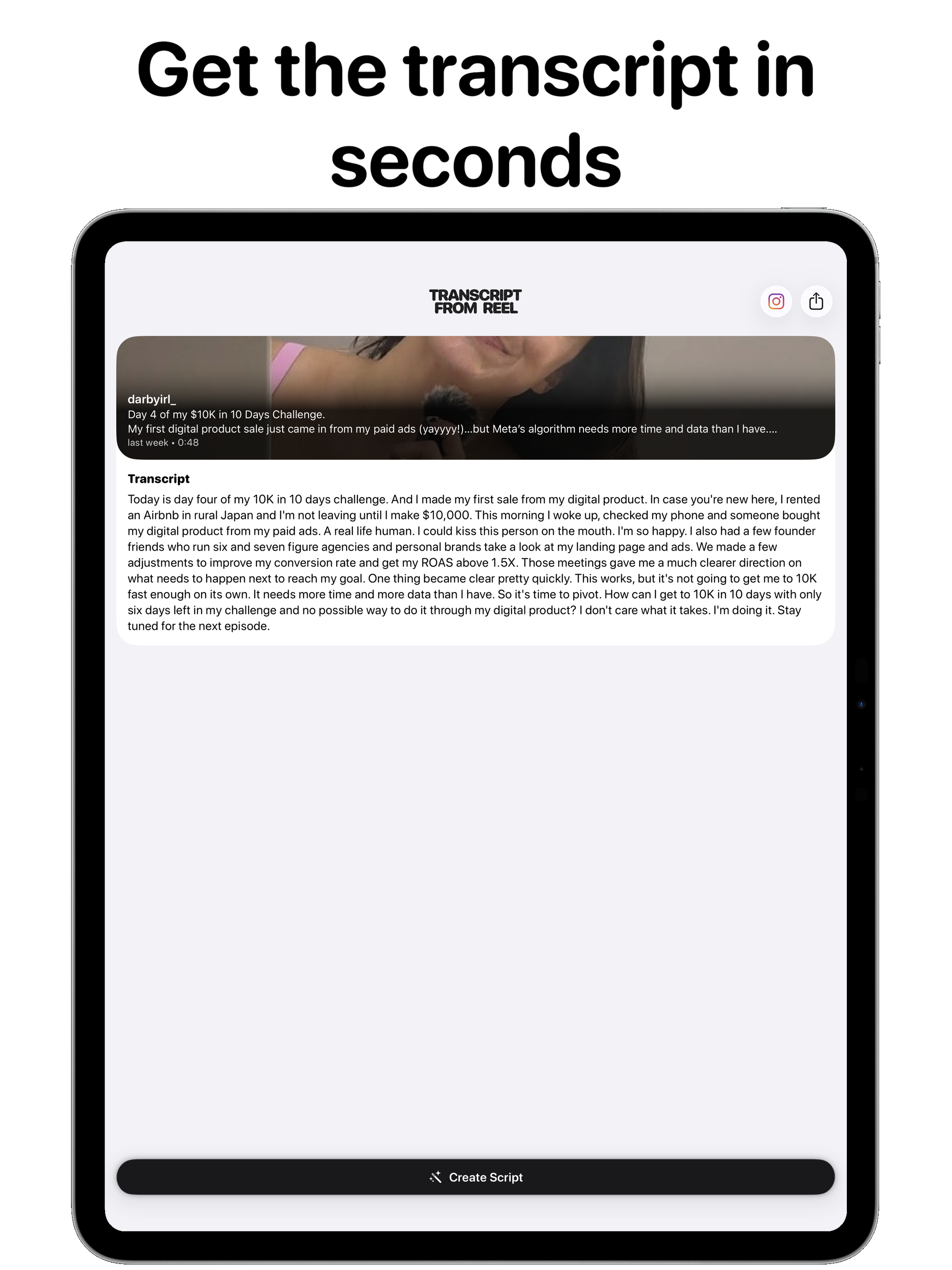 Transcript From Reel AI Script screenshot 7