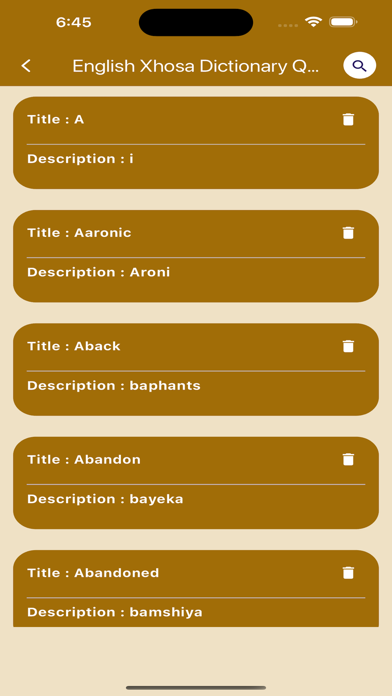 English Xhosa Dictionary Quiz Screenshot