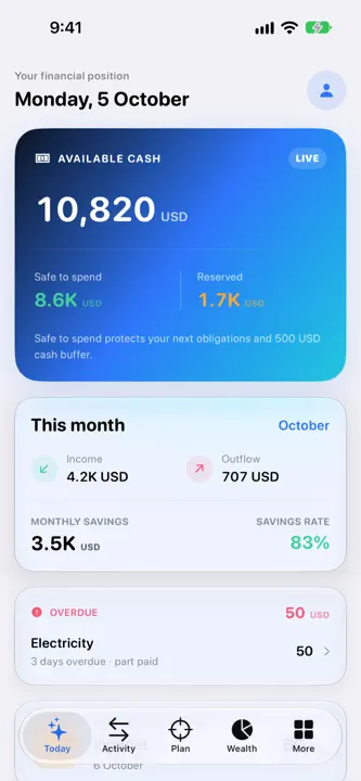 Wysh: Safe to Spend screenshot 1