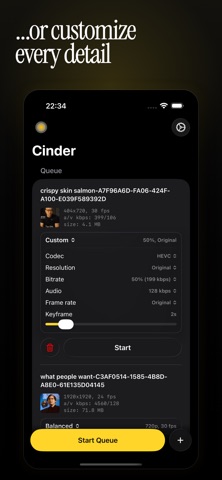 Cinder - compress videos iPhone screenshot