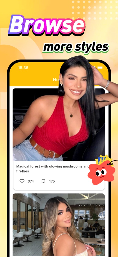 Charz - The app presents a streamlined browsing interface for discovering new art, displaying individual images with engagement metrics and detailed descriptions.