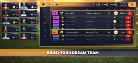 Soccer Manager 2026 - Football - 사용자는 현실적인 이적 시장에서 해리 케인(바이에른 뮌헨, 94)과 엘링 홀란드(맨체스터 시티, 94)와 같은 세계 최고의 선수들을 영입하여 자신만의 드림팀을 구축할 수 있습니다.