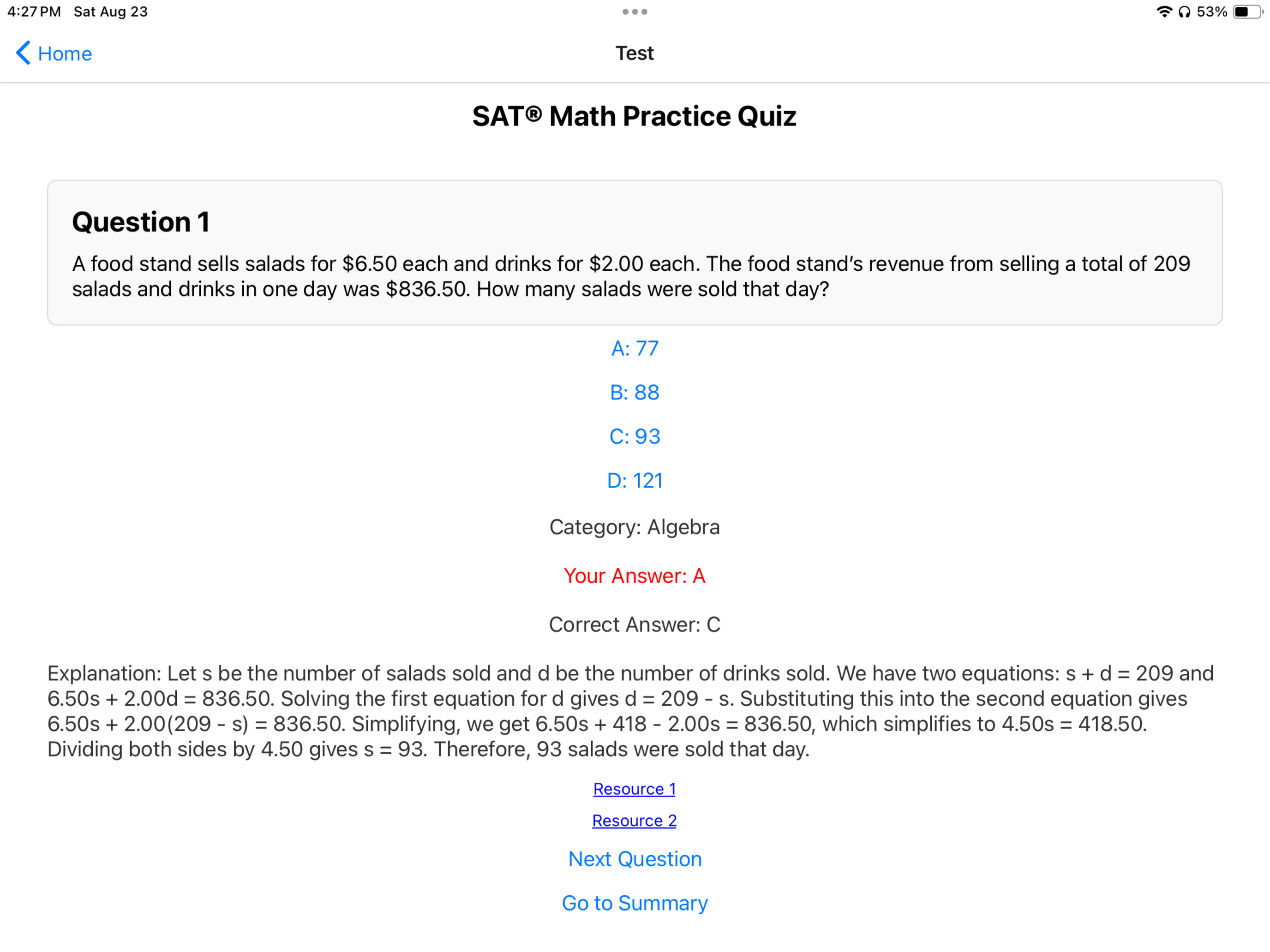 Sat® Math Quiz screenshot 6