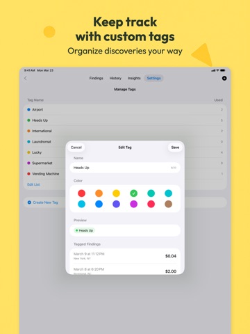 Findings: Money Discovery Log iPad screenshot