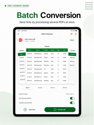 PDF to excel sheet converter iPad screenshot