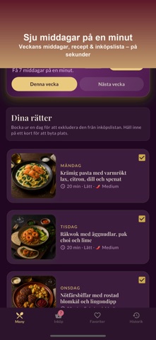 Bestique: Veckomeny & Recept iPhone screenshot 1