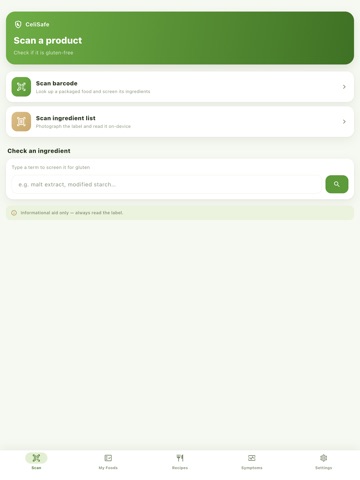CeliSafe: Gluten Free Scanner iPad screenshot