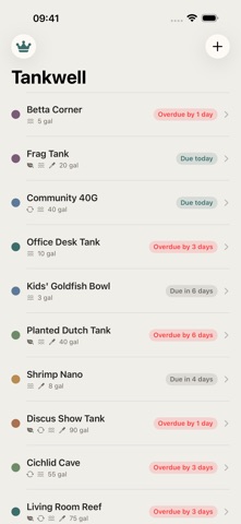Tankwell: Water Change Timer iPhone screenshot