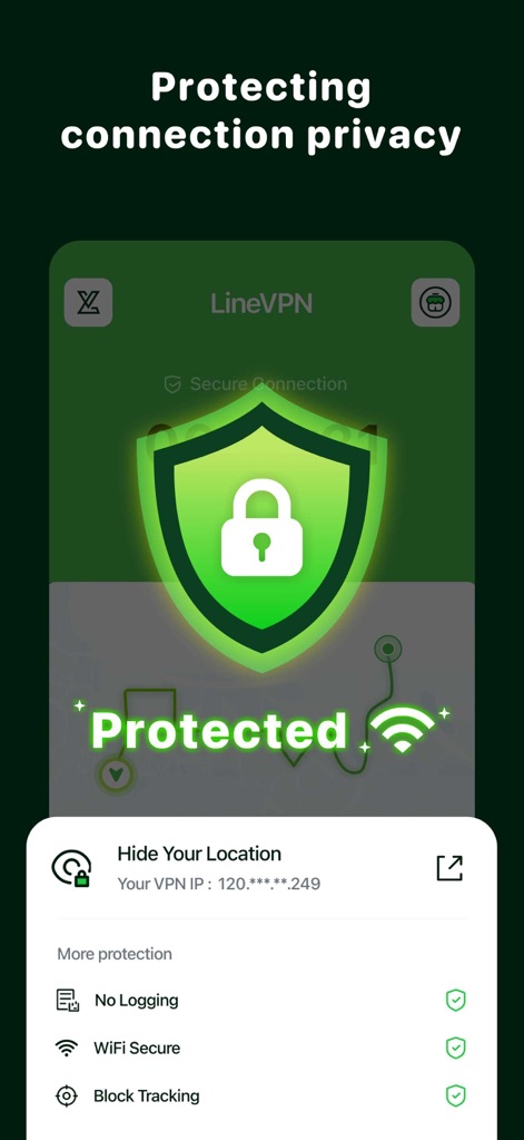 LineVPN protected privacy screenshot