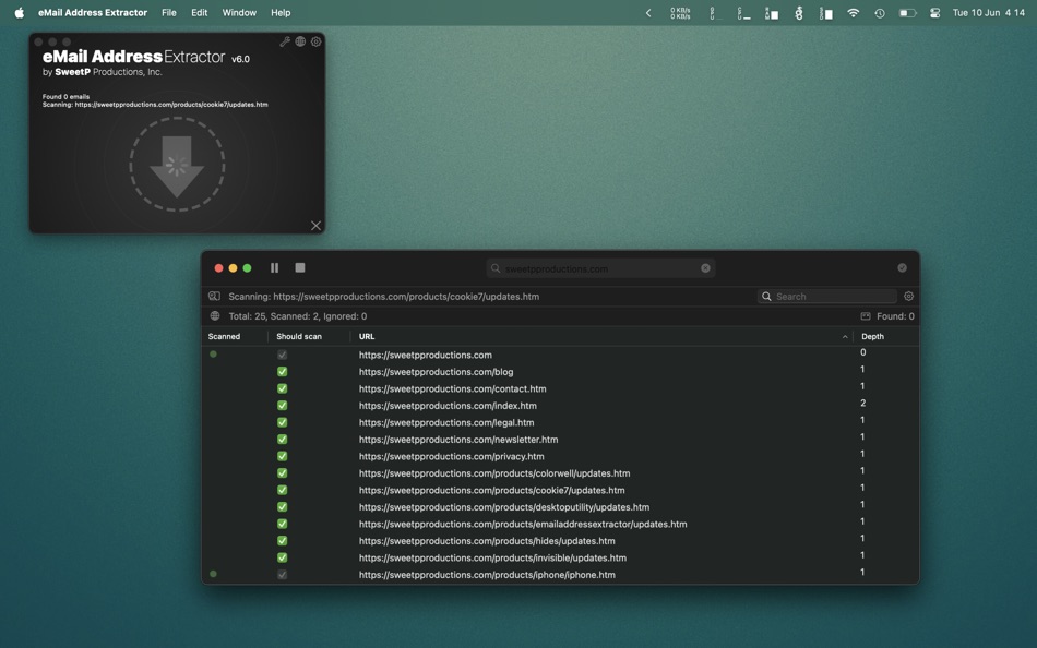 #2. eMail Address Extractor (macOS) De: SweetP Productions, Inc.