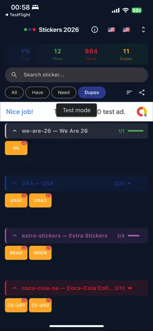 Stickers Cup 2026 List screenshot 3