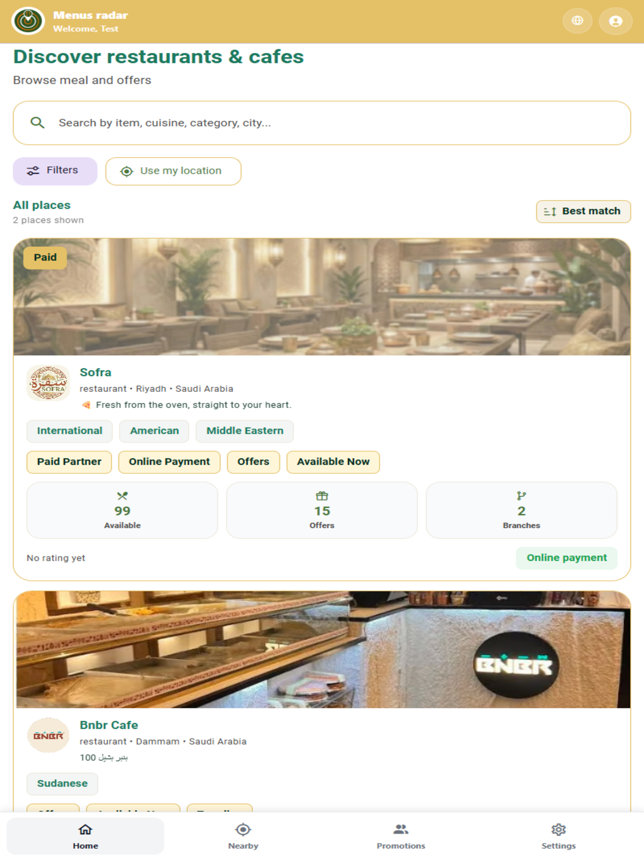 Menus Radar