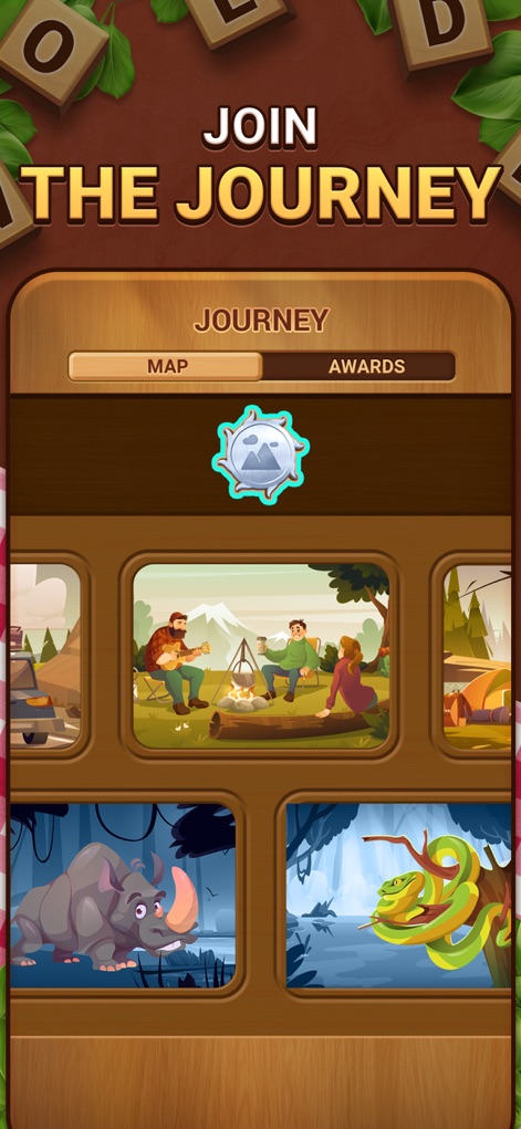 Woodber - Classic Number Game - Los usuarios pueden embarcarse en un "viaje" temático con diferentes escenarios, como las viñetas de "acampar" y la "serpiente" en la jungla, ofreciendo variedad visual.