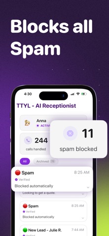 AI Phone Receptionist: TTYL iPhone screenshot