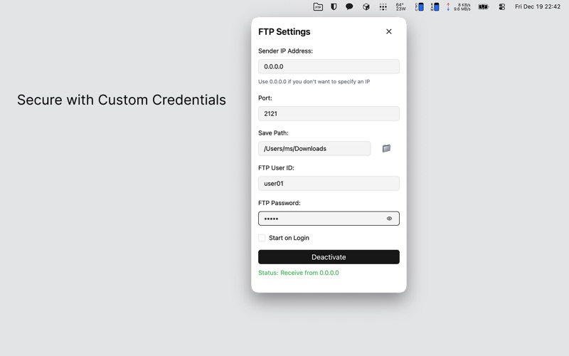 SimpleFTPReceiver screenshot