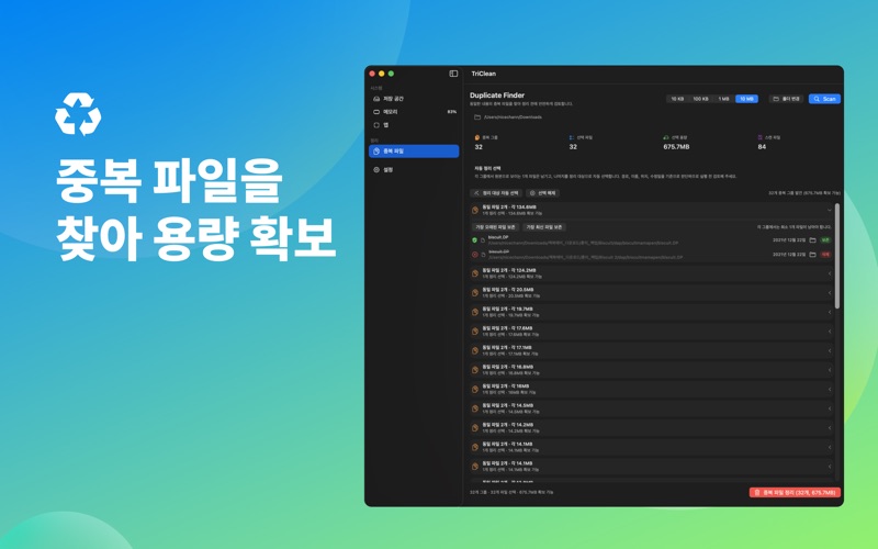 TriClean 디스크 정리 클리너 분석 도구 screenshot