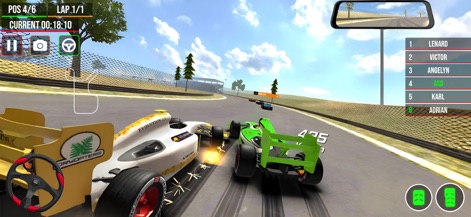 Formula Racing : Real Car Race - La dinámica de la carrera se ilustra con las chispas que saltan entre los coches durante el contacto cercano, y la alta velocidad de "425 kmph" en pantalla.